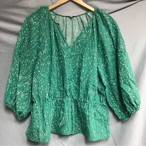 Jade small V-neck wide sleeve with elastic cuff elastic waist top